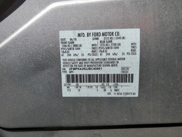 Photo 10 from auction – 2018 FORD EDGE SEL with VIN 2FMPK4J92JBC40661