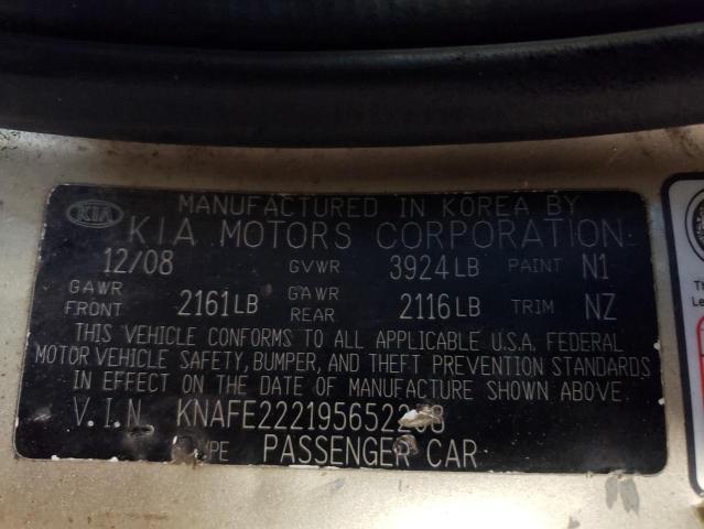 Photo 10 from auction – 2009 KIA SPECTRA EX with VIN KNAFE222195652208