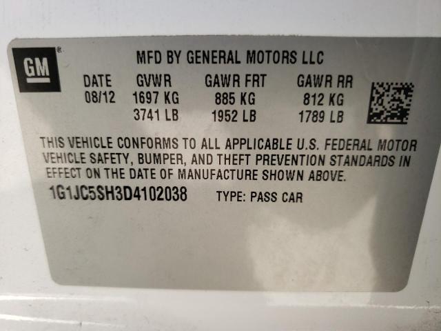 Photo 10 from auction – 2013 CHEVROLET SONIC LT with VIN 1G1JC5SH3D4102038