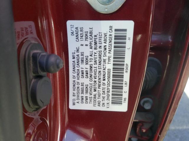 Photo 10 from auction – 2012 HONDA CIVIC LX with VIN 2HGFB2F53CH560003