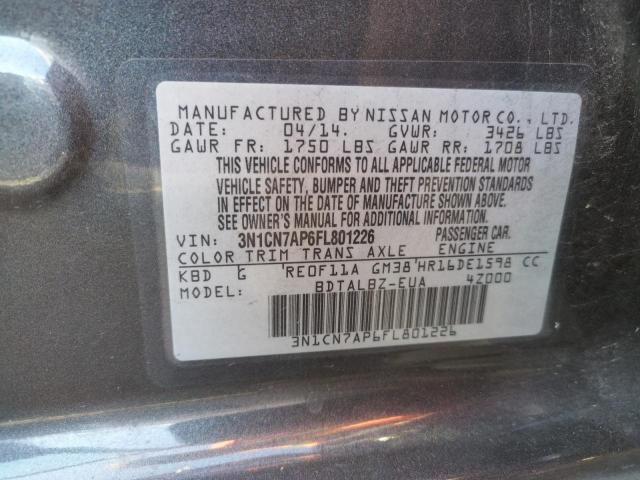 Photo 10 from auction – 2015 NISSAN VERSA with VIN 3N1CN7AP6FL801226