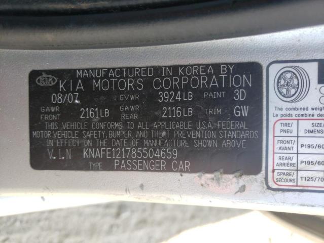 Photo 10 from auction – 2008 KIA SPECTRA EX with VIN KNAFE121785504659