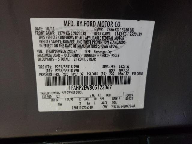 Photo 10 from auction – 2012 FORD TAURUS SEL with VIN 1FAHP2EW8CG123067