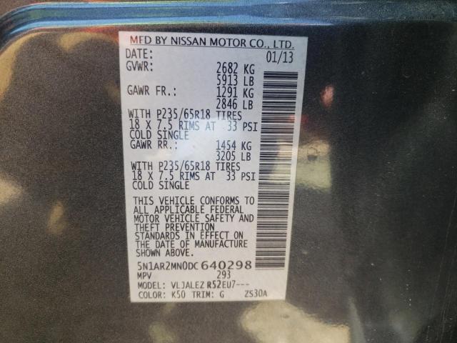 Photo 10 from auction – 2013 NISSAN PATHFINDER with VIN 5N1AR2MN0DC640298