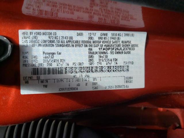 Photo 10 from auction – 2018 FORD FOCUS SE with VIN 1FADP3F26JL237833
