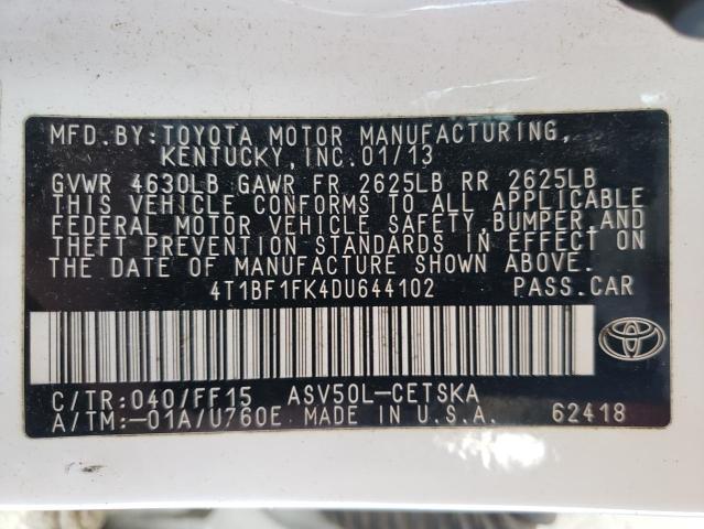 Photo 10 from auction – 2013 TOYOTA CAMRY L with VIN 4T1BF1FK4DU644102