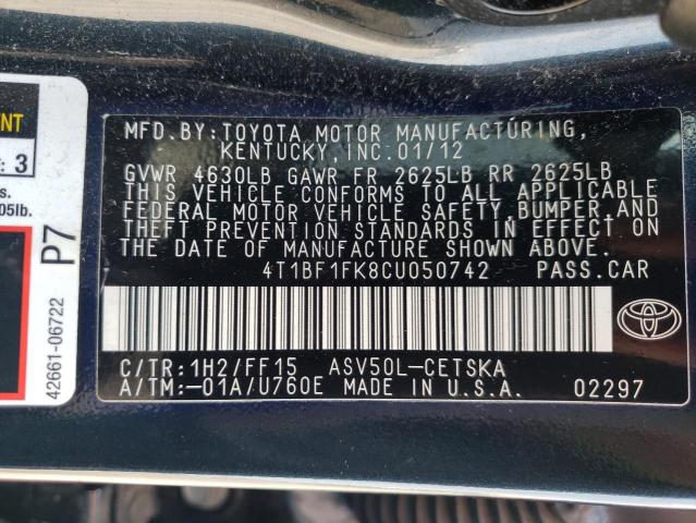 Photo 10 from auction – 2012 TOYOTA CAMRY BASE with VIN 4T1BF1FK8CU050742