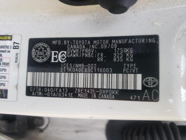 Photo 10 from auction – 2009 TOYOTA COROLLA MA with VIN 2T1KU40EX9C116003