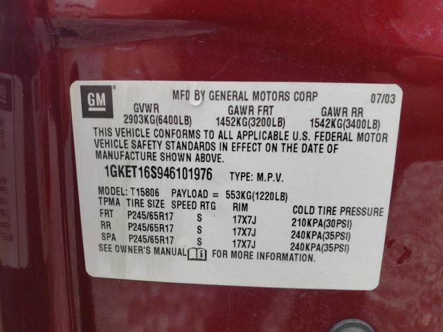 Photo 10 from auction – 2004 GMC ENVOY XL with VIN 1GKET16S946101976