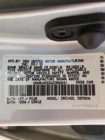 Photo 10 from auction – 2010 TOYOTA COROLLA BA with VIN 1NXBU4EE2AZ382241