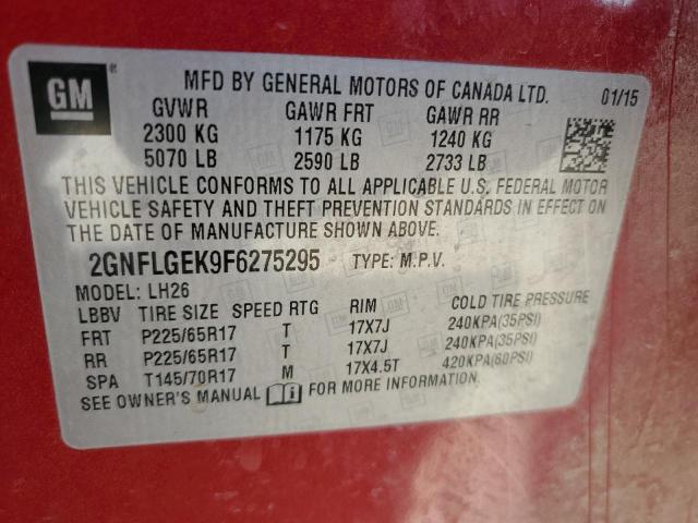 Photo 10 from auction – 2015 CHEVROLET EQUINOX LT with VIN 2GNFLGEK9F6275295
