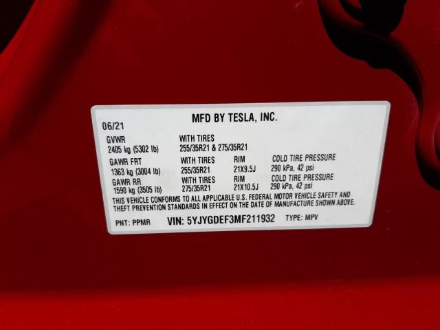 Photo 10 from auction – 2021 TESLA MODEL Y with VIN 5YJYGDEF3MF211932