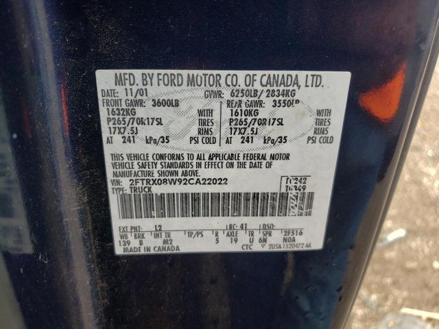Photo 10 from auction – 2002 FORD F150 with VIN 2FTRX08W92CA22022