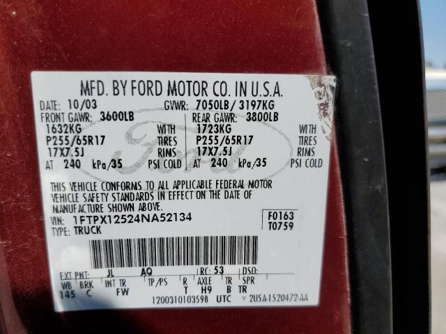 Photo 10 from auction – 2004 FORD F150 with VIN 1FTPX12524NA52134