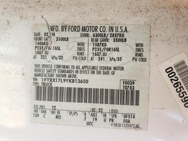 Photo 10 from auction – 2000 FORD F150 with VIN 1FTRX17L9YKB13650