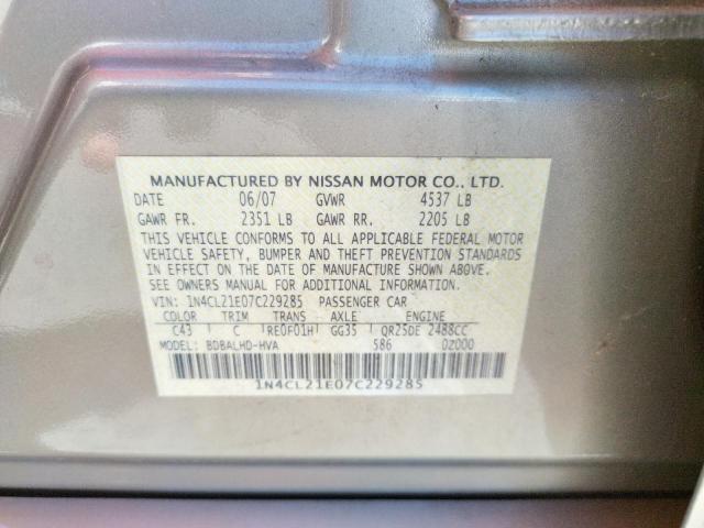 Photo 10 from auction – 2007 NISSAN ALTIMA HYB with VIN 1N4CL21E07C229285