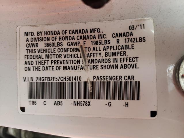 Photo 10 from auction – 2012 HONDA CIVIC LX with VIN 2HGFB2F57CH501410