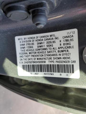 Photo 10 from auction – 2013 HONDA CIVIC EX with VIN 2HGFB2F84DH505958