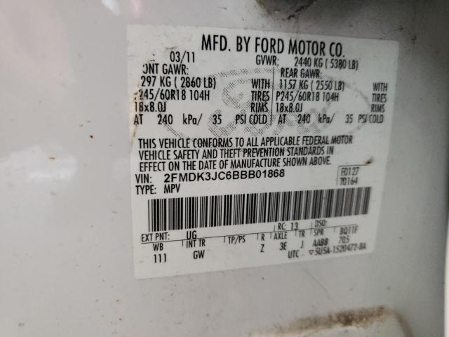 Photo 10 from auction – 2011 FORD EDGE SEL with VIN 2FMDK3JC6BBB01868