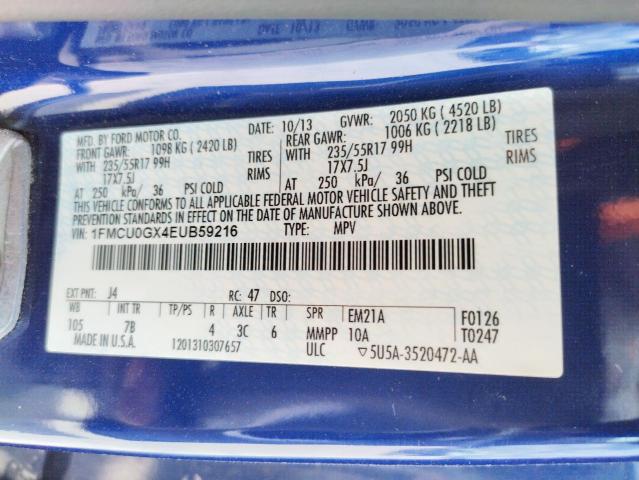 Photo 10 from auction – 2014 FORD ESCAPE SE with VIN 1FMCU0GX4EUB59216