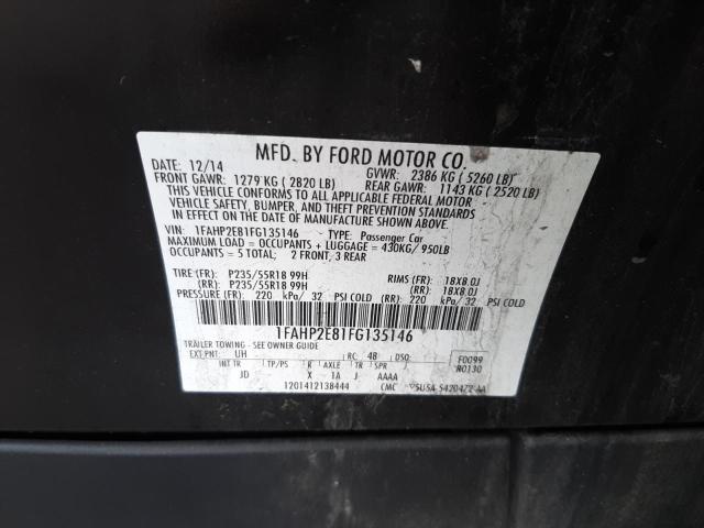 Photo 10 from auction – 2015 FORD TAURUS SEL with VIN 1FAHP2E81FG135146