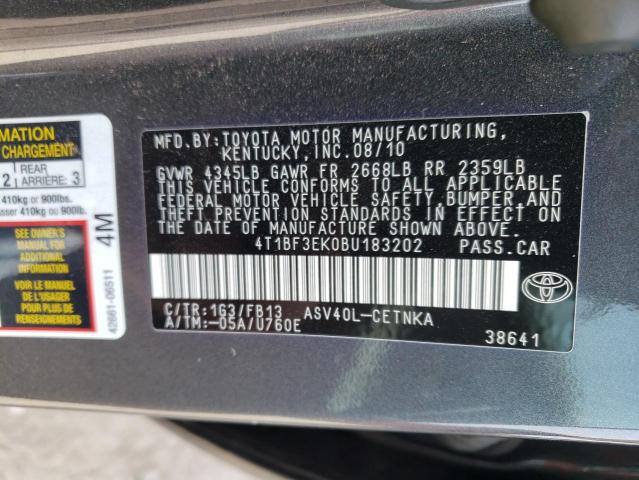 Фото 10 с аукциона – 2011 TOYOTA CAMRY BASE с VIN 4T1BF3EK0BU183202