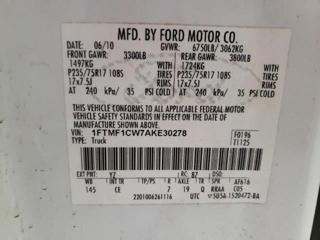 Photo 10 from auction – 2010 FORD F150 with VIN 1FTMF1CW7AKE30278
