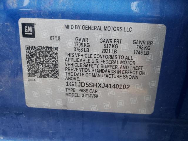 Photo 10 from auction – 2018 CHEVROLET SONIC LT with VIN 1G1JD5SHXJ4140102