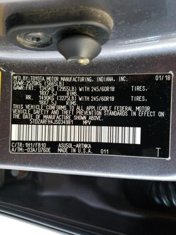 Photo 10 from auction – 2018 TOYOTA HIGHLANDER with VIN 5TDZARFH4JS034981