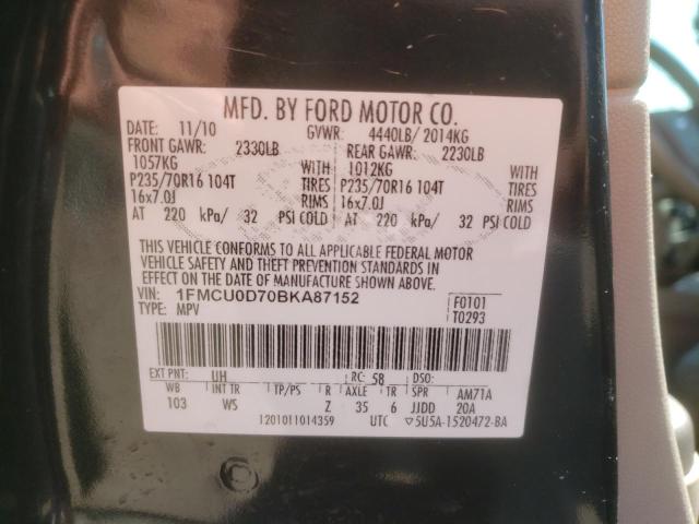 Photo 10 from auction – 2011 FORD ESCAPE XLT with VIN 1FMCU0D70BKA87152
