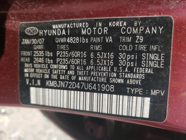Photo 10 from auction – 2007 HYUNDAI TUCSON SE with VIN KM8JN72D47U641908