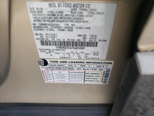 Photo 10 from auction – 2007 FORD FREESTYLE with VIN 1FMDK02167GA05069
