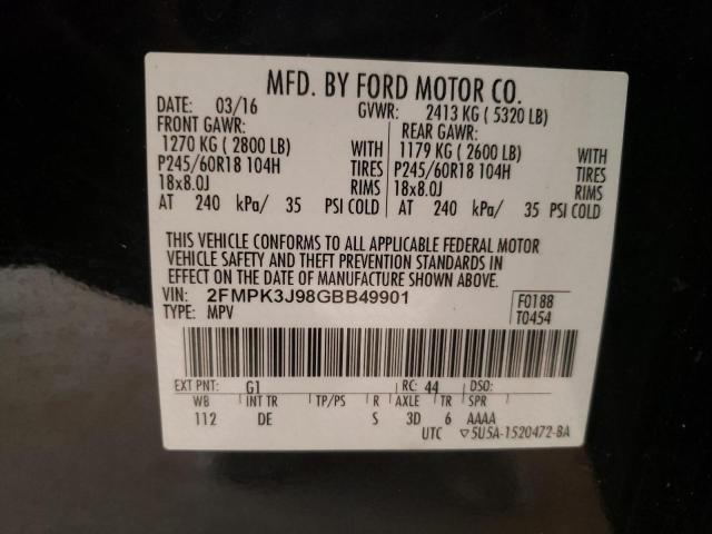 Photo 10 from auction – 2016 FORD EDGE SEL with VIN 2FMPK3J98GBB49901