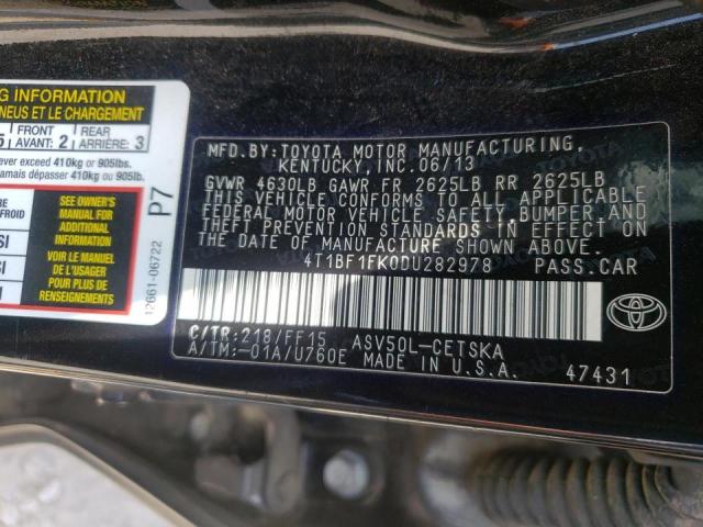 Photo 10 from auction – 2013 TOYOTA CAMRY L with VIN 4T1BF1FK0DU282978