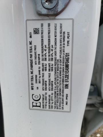 Photo 10 from auction – 2021 TESLA MODEL 3 with VIN 5YJ3E1EA9MF046701