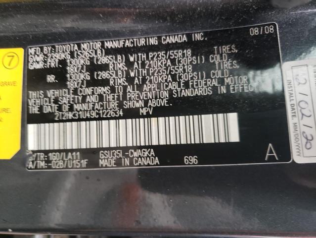 Photo 10 from auction – 2009 LEXUS RX 350 with VIN 2T2HK31U49C122634