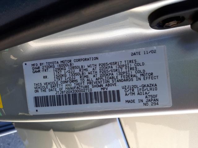 Photo 10 from auction – 2003 LEXUS GX 470 with VIN JTJBT20X330002710