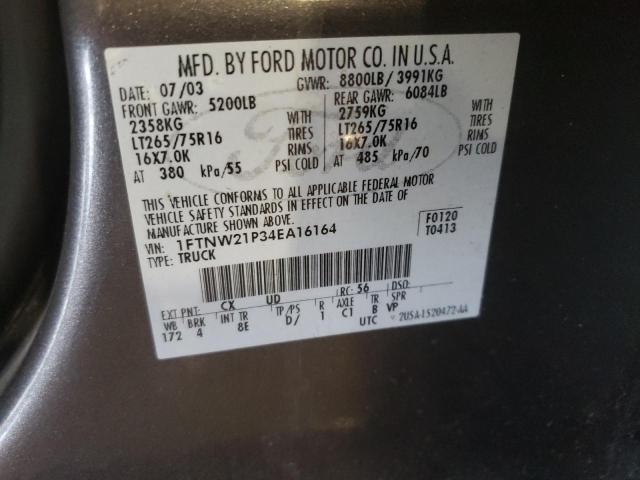 Photo 10 from auction – 2004 FORD F250 SUPER with VIN 1FTNW21P34EA16164