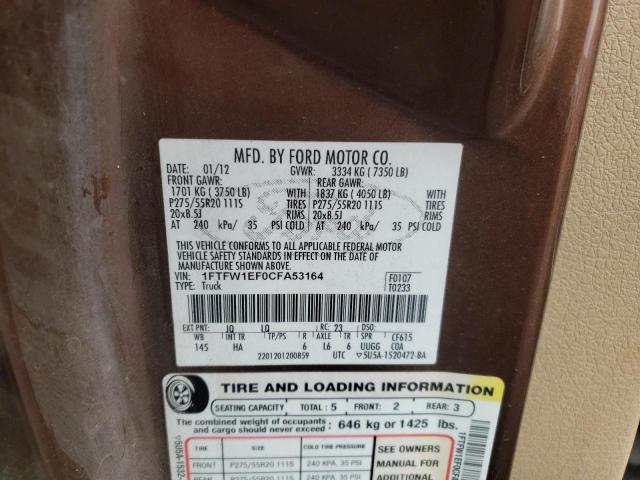 Photo 10 from auction – 2012 FORD F150 SUPER with VIN 1FTFW1EF0CFA53164