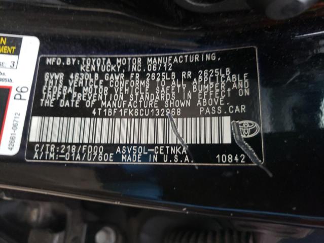 Photo 10 from auction – 2012 TOYOTA CAMRY BASE with VIN 4T1BF1FK6CU132968