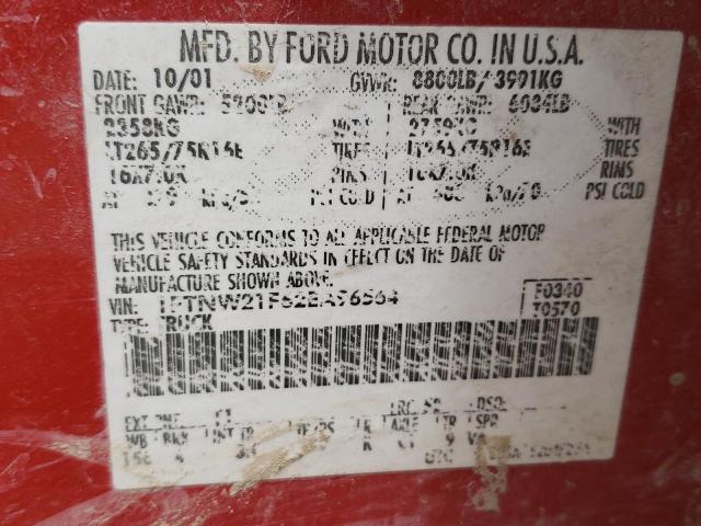 Photo 10 from auction – 2002 FORD F250 SUPER with VIN 1FTNW21F62EA96564