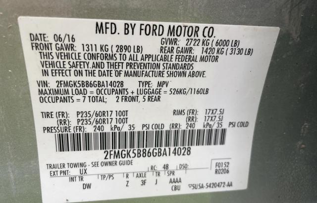 Photo 10 from auction – 2016 FORD FLEX SE with VIN 2FMGK5B86GBA14028