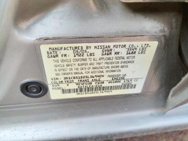 Photo 10 from auction – 2005 NISSAN SENTRA 1.8 with VIN 3N1CB51D25L569404