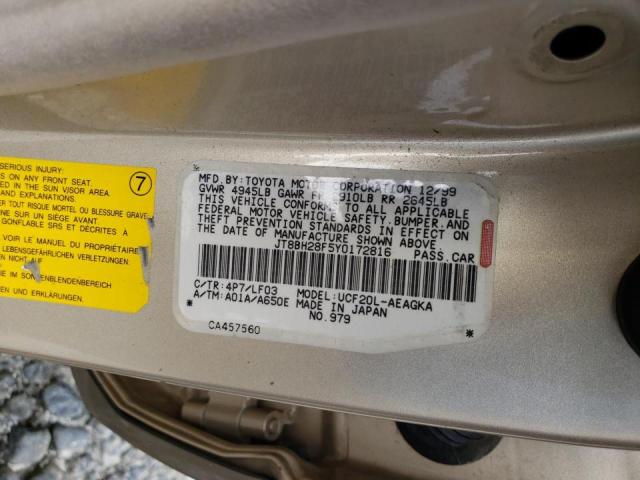 Photo 10 from auction – 2000 LEXUS LS 400 with VIN JT8BH28F5Y0172816