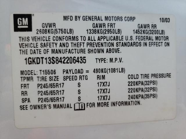 Photo 10 from auction – 2004 GMC ENVOY with VIN 1GKDT13S842206435
