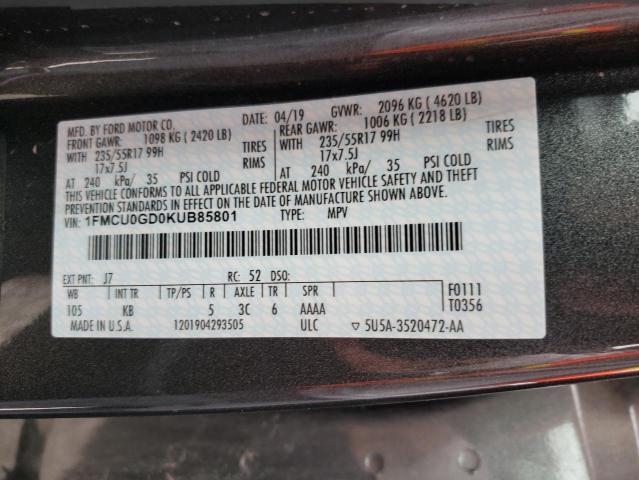 Photo 10 from auction – 2019 FORD ESCAPE SE with VIN 1FMCU0GD0KUB85801