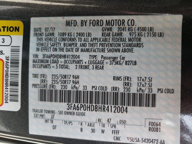 Photo 10 from auction – 2017 FORD FUSION SE with VIN 3FA6P0HD8HR412004