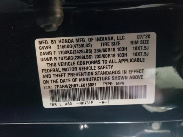 Photo 10 from auction – 2020 HONDA CR-V EXL with VIN 7FARW2H87LE018081