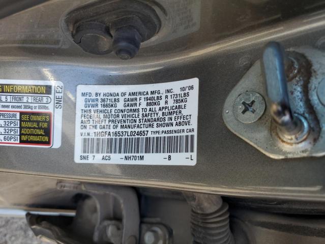 Photo 10 from auction – 2007 HONDA CIVIC LX with VIN 1HGFA16537L024657