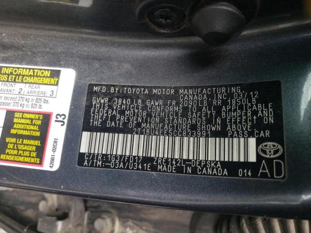 Photo 10 from auction – 2012 TOYOTA COROLLA BA with VIN 2T1BU4EE5CC833991